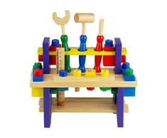 Nuheby Werkzeug Werkbank Kinder Werkzeugkasten Holz Multifunktionale Rollenspiel Spielwerkbank Pädagogisches Spielzeug ab 3 4 5 6 Jahren Junge Mädchen (42 Stück