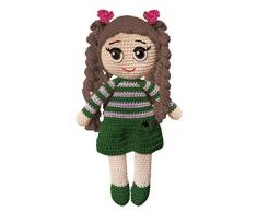 LOOP BABY - gehäkelte Puppe Pia - grüne Stoffpuppe mit braunen Haaren aus Baumwolle - waschbar