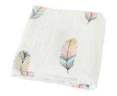 LifeTree Baby Musselin Swaddle Decke Tücher - 120x120 cm Feder Design Baby Bambus Baumwolle Swaddle Wrap, Aufstoßen Tuch & Deck Kinderwagen - Pucktücher für Junge und Mädchen