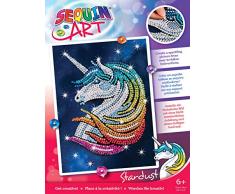 MAMMUT 8011923 Sequin Art Paillettenbild Einhorn, Steckbild, Komplettset mit Styropor-Rahmen, Bildvorlage, Pailletten, Steckstiften, Anleitung, Bastelset für Kinder ab 6 Jahre, bunt