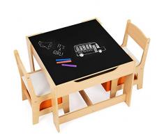 DREAMADE Multifunktionale Kindersitzgruppe, Kindertisch mit 2 Stühle & 2 Aufbewahrungsboxen für zusätzlichen Stauraum, abnehmbare Tischplatte mit Tafel für Malen, 3-teiliges Set Kindermöbel (Natur)