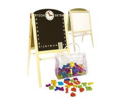 Leomark Standkindertafel Schreibtafel Maltafel Kindertafel Standtafel Holz ZUBEHÖR Magnet-Standtafel Kreidetafel Magnetisch 104 Teile Zweiseitige Tafel Hölzerne Uhr Buchstaben Nummer