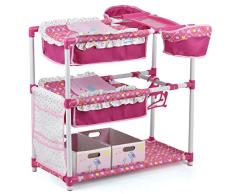 Hauck 5in1 Spielstation für Puppen und Kuscheltiere, Doppelstockbett, Wickeltisch, 2x Hochstuhl, Kleiderstange mit 2 Bügeln, 2 Spielzeugaufbewahrungsboxen - Birdie Pink