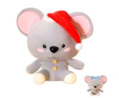 GIRISR Plüschtier Kuschelmaus Grau Stofftier Maus Mit Blau Bow Daunen Baumwolle Füllen Kuscheltier Mäuschen Unterschiedliche Größen,Christmashat,60cm/23.6inch