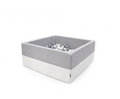 Rainbow Kids XXL Luxus Bällebad Bällepool Bällebecken Spielbälle Kugelbad Bällchenbad Spielbecken Ball TÜV zertifiziert (120x120x40 mit 500 Bällen, Hellgrau-Weiss)