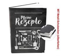 Logbuch-Verlag großes XXL Rezeptbuch MEINE REZEPTE DIN A4 schwarz weiß Tafelkreide Stil - leeres DIY Kochbuch zum selbst Gestalten für eigene Kochrezepte