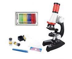 Kinder Mikroskop mit LED Scientific Mikroskop Spielzeug,1200X Einstellbarer Fokus Mikroskop W/Specimen Kit Spielzeug 100x 400x 1200x für Kinder ab 3 4 5 6 7 8 (A)