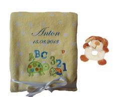 Babydecke mit Namen bestickt inkl. Rassel
