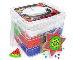 ARTEZA Bügelperlen, 5mm, 10.000 Stück, Steckperlen in 12 bunten Farben, 5 Steckplatten, 2 Pinzetten & 5 Wiederverwendbare Bügelpapiere, 3-Stöckiger Behälter, Fuse Bead-Set, zum Basteln