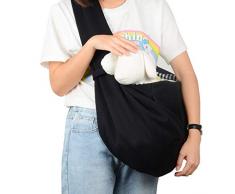 PETLOFT Tragetuch Hund, Reversibel Kleine Hundetrage, Pet Tragetuch (Nicht einstellbar), Freisprecheinrichtung Cross-Body Carrier mit Halsband für Hund/Katze/Hase - Schwarz