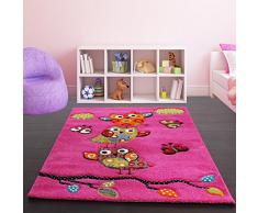 Kinder Teppich Niedliche Eulen Pink Fuchsia Gruen Blau, Grösse:120x170 cm