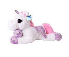 TE-Trend Plüschpferd Einhorn Unicorn liegend 60cm pink oder weiß mit lila Applikationen und Flügel (weiß)
