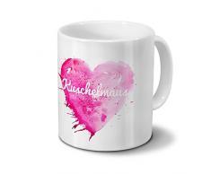 Tasse mit Namen Kuschelmaus - Motiv Painted Heart - Namenstasse, Kaffeebecher, Mug, Becher, Kaffeetasse - Farbe Weiß