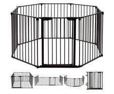 DREAMADE Kaminschutzgitter Absperrgitter Metall, Kindergitter mit Tür, Laufgitter klappbar, Feuerschutzgitter Treppenschutzgitter Hundeschutzgitter Türschutzgitter mit 8 Ecke (Schwarz)
