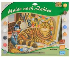 MAMMUT 109105 - Malen nach Zahlen Tiermotiv, Katze, Komplettset mit bedruckter Malvorlage im A3 Format, 10 Acrylfarben und Pinsel, großes Malset für Kinder ab 8 Jahre
