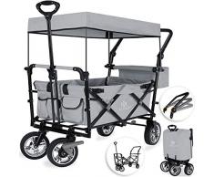 KESSER® Bollerwagen faltbar GT9000 mit Dach Handwagen Transportwagen | inkl. 2X 3-Punkt Gurtsystem| klappbar | Vollgummi-Reifen | bis 80 kg | Vorder- und Hinter-Bremse | + Tragetasche, Grau