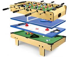 Leomark Multigame Mobile Spieltisch aus Holz, Tischfußball, Billard, Hockey, Tischtennis 4in1, Multiplayer inkl. Zubehör