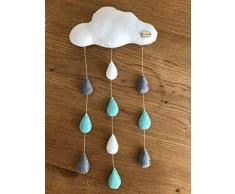 MobileWölkchen mit Tropfen, personalisiertes Baby Mobile aus Filz, 100% Handmade, Türschild, Dekoration Babyzimmer Mädchen Junge, Geschenk Geburt