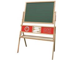 roba Tafel, Standtafel drehbar mit Schreibtafel liniert, Maltafel magnetisch, Uhr, ABC, Abacus und Ablage, Kindertafel Holz, natur