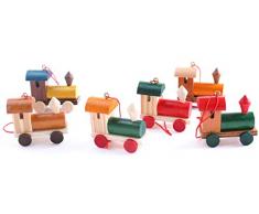 BRUBAKER 6-TLG. Set Eisenbahn Holzanhänger - Baumschmuck Lokomotiven - Christbaumschmuck aus Holz