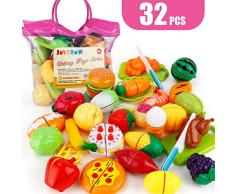 JoyGrow 32PCS Küchenspielzeug Kinder Schneide Lebensmittel Spielzeug Plastik Obst Gemüse Cutting Toy Kinder Rollenspiele Spielzeug (Rosa)