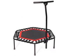 SportPlus Fitness-Trampolin, TÜV-Geprüft, Ø 126cm, leise Gummiseilfederung, 5-fach höhenverstellbarer Haltegriff, inkl. Randabdeckung, Nutzergewicht bis 130kg, Trampolin für Jumping Fitness