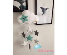 MobileWolli mit Sternen, Baby Mobile aus Filz, Handmade, Dekoration Babyzimmer Junge und Mädchen, Geschenk Geburt