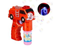 Relaxdays 10024935 LED Seifenblasenpistole Feuerwehr, batteriebetrieben, mit Seifenblasen Flüssigkeit, für Kindergeburtstag, rot