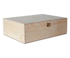 Creative Deco A4 Holz-Kiste mit Deckel | 33,8 x 24,8 x 10 cm | Unlackierte Aufbewahrungs-Box | Große Schatulle | Große Holz-Box Ideal zur Lagerung der Wertsachen, Spielzeugen und Werkzeugen