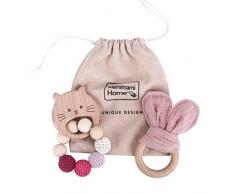 Mamimami Home 2pc Baby Krankenpflege Armband Bunny Beißring Ahorn Holz Tier Häkelperlen Bio Rassel beruhigen Baby Play Gym für Kinderkrankheiten(Rosa)