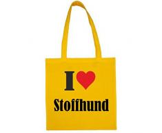 TascheI Love StoffhundGröße38x42FarbeGelbDruckSchwarz