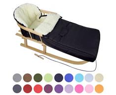 BambiniWelt24 BAMBINIWELT Kombi-Angebot Holz-Schlitten mit Rückenlehne & Zugseil + universaler Winterfußsack (90cm), auch geeignet für Babyschale, Kinderwagen, Buggy, aus Wolle Uni (Schwarz)