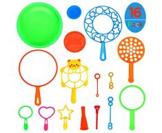 Ucradle 16 Stück Kinder Seifenblasen Set, Bubble Macher Spielzeug Seifenblasen Stäbe Multibubbler für Kindergeburtstag Sommer Outdoor Party Hochzeitsprudel(Blasenwasser Nicht Einschließen)