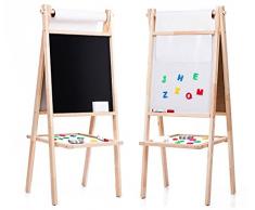 AZZAP Kindertafel 110cm Standtafel Papierrolle Schreibtafel Maltafel Magnettafel Holz Staffelei Maja