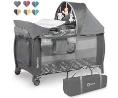 Lionelo Sven Plus 2 in 1 Baby Bett Laufstall Baby ab Geburt bis 15 kg Wickelauflage Moskitonetz luftige Seitenwände mit Seiteneingang Tragetasche zusammenklappbar (Grey Scandi)