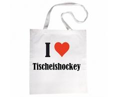 Tasche I Love Tischeishockey Größe 38x42 Farbe Weiss Druck Schwarz