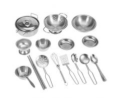 Zerodis Kinder Küche Kochgeschirr Spielzeug Küche Spielzeug Edelstahl Kochgeschirr Kochgeschirr Pan Spielzeug Set für Kinder Jungen und Mädchen(16 Stück)