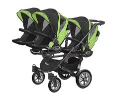 Kinderwagen für Drillinge Säugling und ältere Zwillinge 1 Gondel 3 Sportsitze Trippy Kinderwagen 2in1 schwarzer Rahmen (schwarz grün 06)
