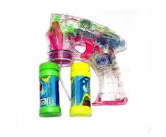 Oramics Seifenblasenmaschine Seifenblasen-Pistole mit 2 Behälter + beleuchtet und mit Sound transparent mit LED Leuchten