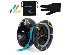 MagicYOYO N11 mit Gewicht Ring Aluminium nicht reagierendes professionelles YoYo Ballo Spielzeug mit 5 Strings & Handschuh, schwarz mit goldenen