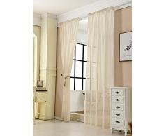 WOLTU® VH5859sd-2, 2er Set Gardinen transparent mit Kräuselband Leinen Optik, Doppelpack Vorhang Stores Voile Fensterschal Dekoschal für Wohnzimmer Kinderzimmer Schlafzimmer, 140x245 cm, Sand