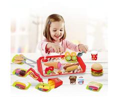 REMOKING Küchenspielzeug für Kinder, DIY Hamburger Lebensmittel Spielzeug Set, Schneiden Obst, Kinderküche Rollenspiele Pädagogisches Lernen Spielzeug, Geschenk für Jungen und Mädchen