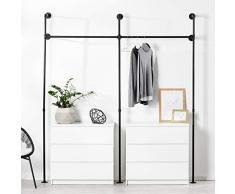 pamo Kleiderstange Wandmontage - Kim II Industrial Design I Gaderobe für begehbaren Kleiderschrank Wand I aus schwarzen Rohren als Wandgaderobe I Vintage Schrank aus Wasserrohren - 2-Fach Ausführung