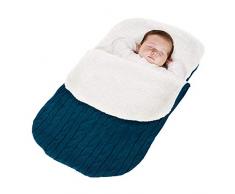 Minetom Kinderwagen Baby Schlafsack Stricken Winter Buggy Babyschale Winterfußsack Weich Warmes Plüsch Draussen Fußsack Babydecke Footmuff Blau 38 * 68 cm