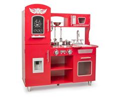 Leomark Big Red Küche mit Telefon, Spielküche aus Holz - ROT - Retroküche für Kinder, Kinderküche mit Zubehör, wunderschönes Design, Magnettafel, Höhe 89 cm + Licht und Soundeffekte