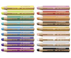 Buntstift, Wasserfarbe & Wachsmalkreide - STABILO woody 3 in 1 - 18 verschiedene Farbenmit Spitzer und Pinsel, 1 Stück