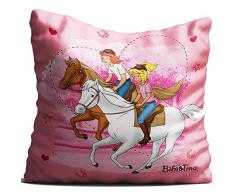 Bibi und Tina Kissen Freunde 40x40 cm samtweiches Kuschelkissen mit Reißverschluss Dekokissen Auto-Kuschel-Kissen Zierkissen Schmusekissen Kopfkissen Blocksberg Pferde Sabrina Amadeus zur Bettwäsche