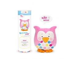 kullaloo Nähset Selber Machen: Kuscheltier Eule Lou in rosa/pink inkl. Schnittmuster und Nähanleitung (DE/EN) Materialset, Stoffpaket, Minky, 10,5 x 10,5 x 31 cm