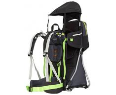 Montis Hike Kraxe Wandertrage bis 25kg Gewicht mit vielen Extras & Erweiterungsmöglichkeiten - inkl. Stirnkissen & Zusatzrucksack - Premium Kindertrage geeignet für beide Elternteile, SCHWARZ
