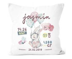 SpecialMe® personalisierbares Kissen zur Geburt mit Hase, Geburtskissen, Namenskissen Geschenk Geburt Baby Mädchen Wunschname, Kissen-Bezug ohne Füllung weiß Unisize